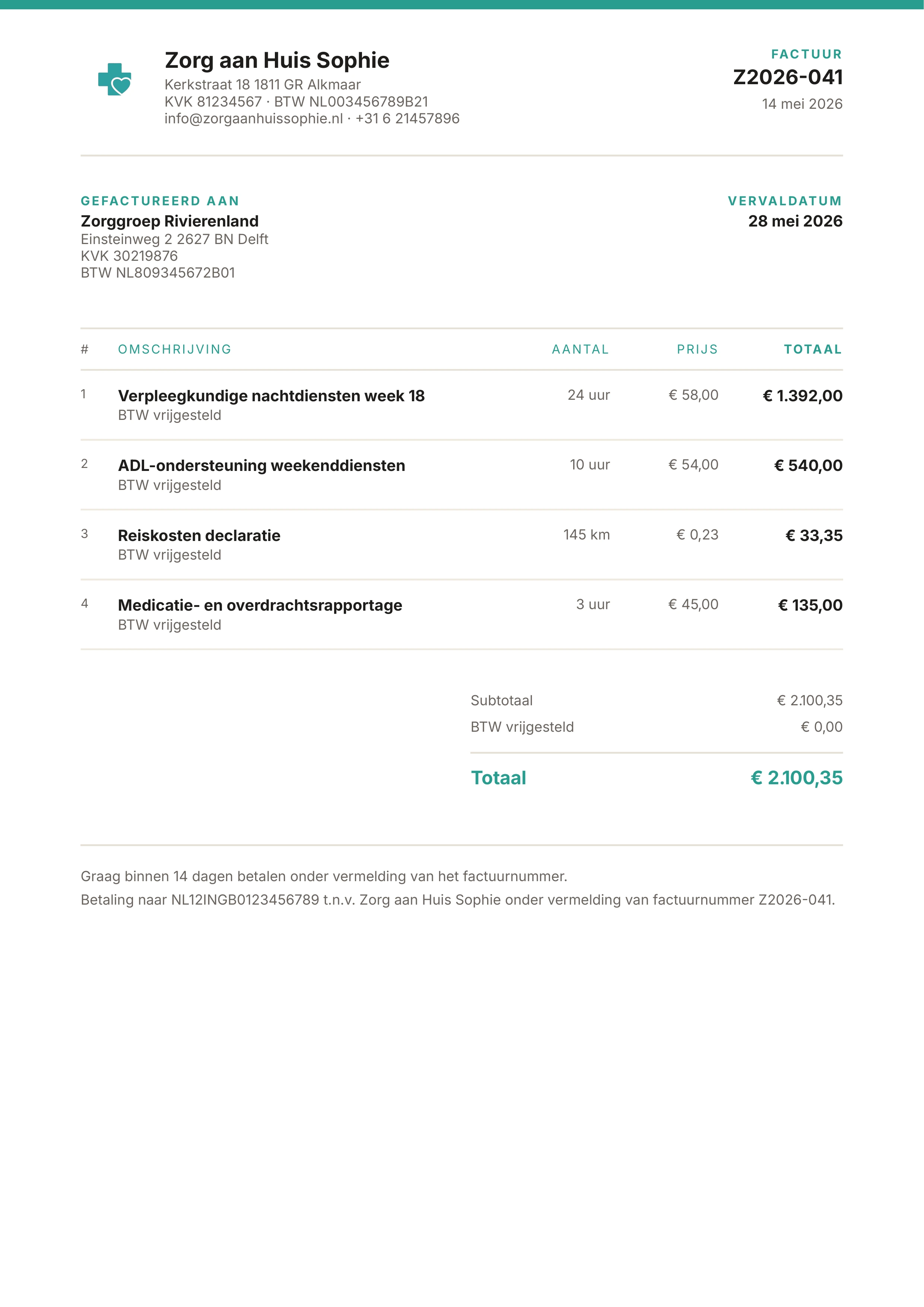 A4 preview van factuur