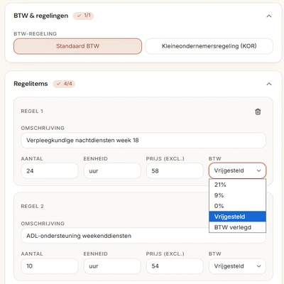 BTW-tarieven en KOR instellen