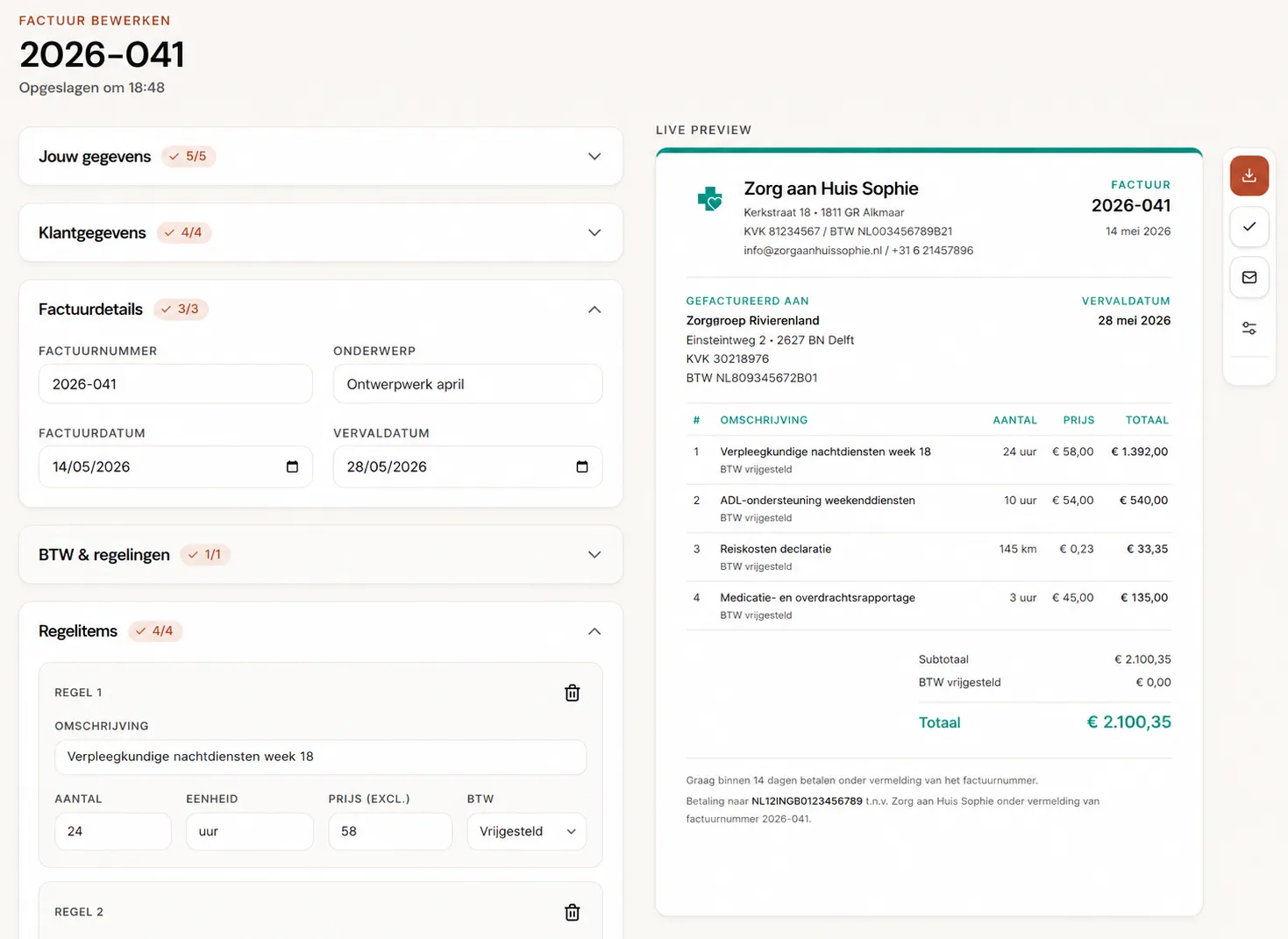 Factuurbuilder met live preview