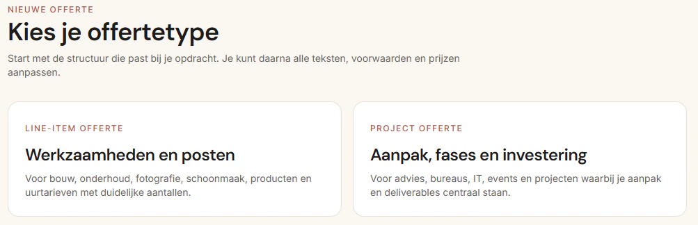 Keuze tussen regel-offerte en project-offerte