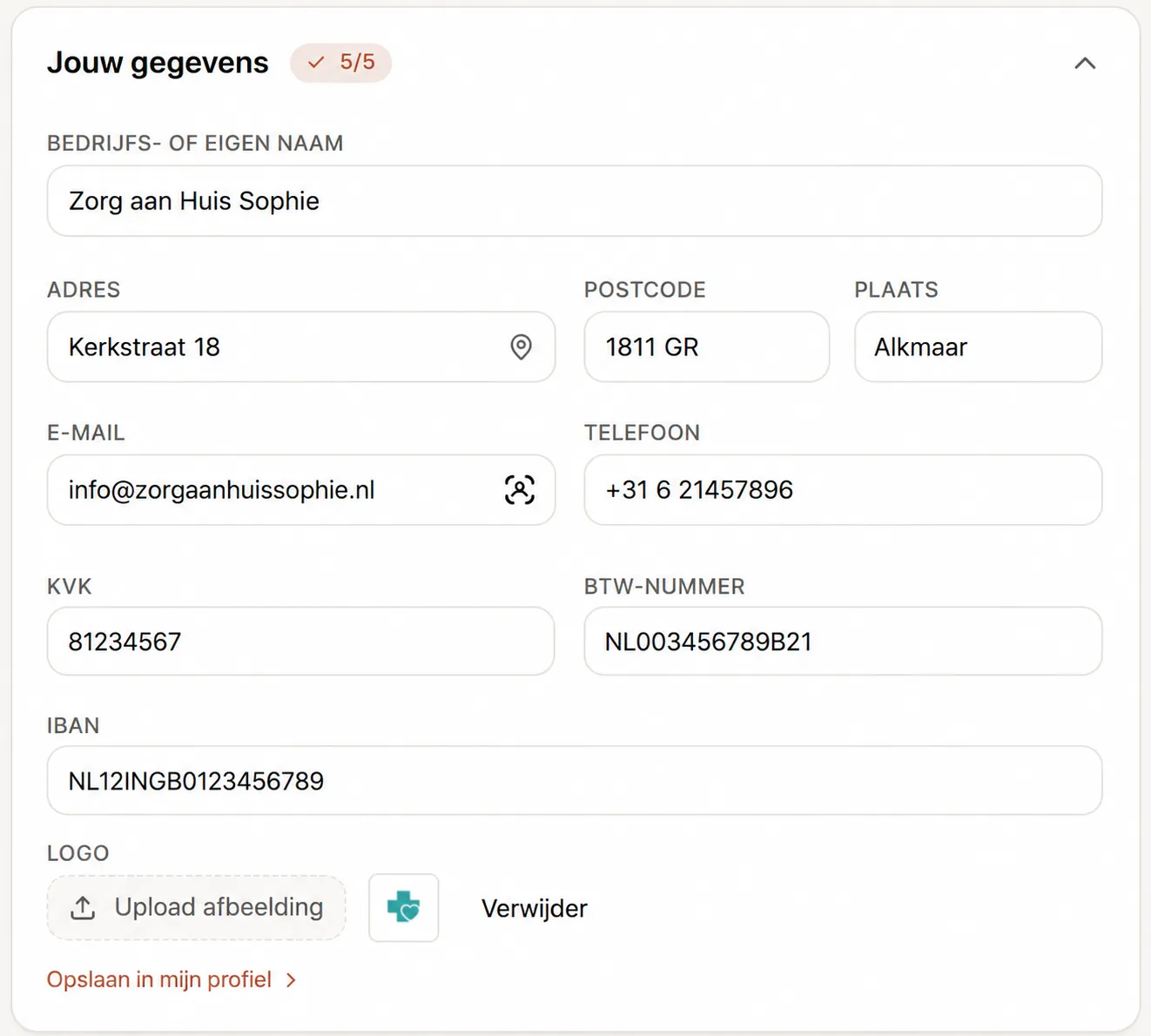 Profielgegevens automatisch ingevuld in factuur