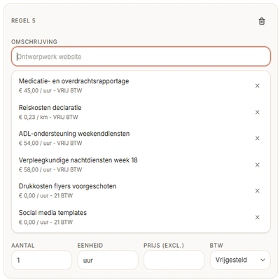 Suggesties dropdown met eerdere regels
