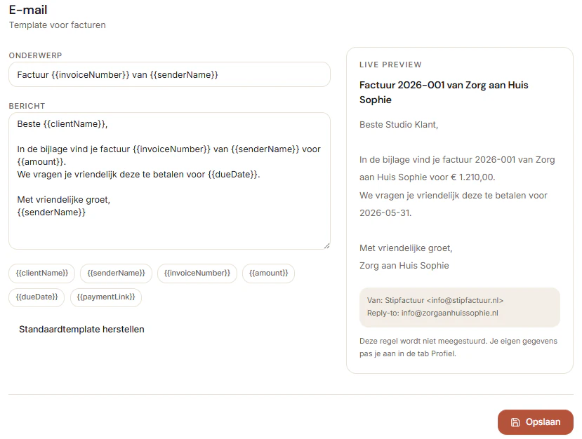 E-mailtemplate bewerken