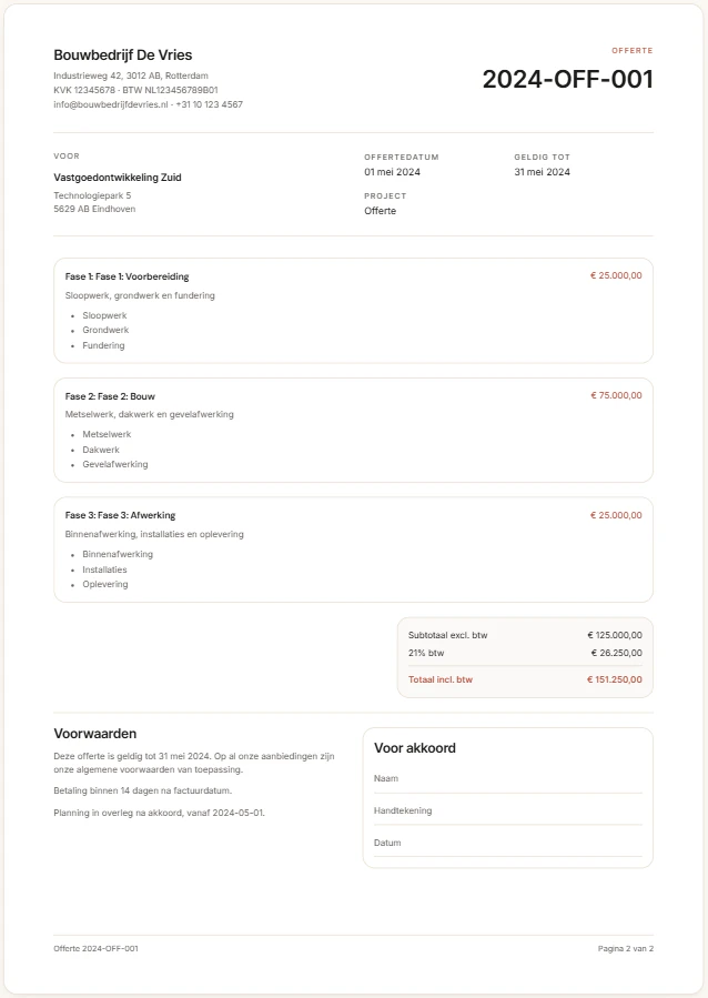 Voorbeeld van een project-offerte als PDF